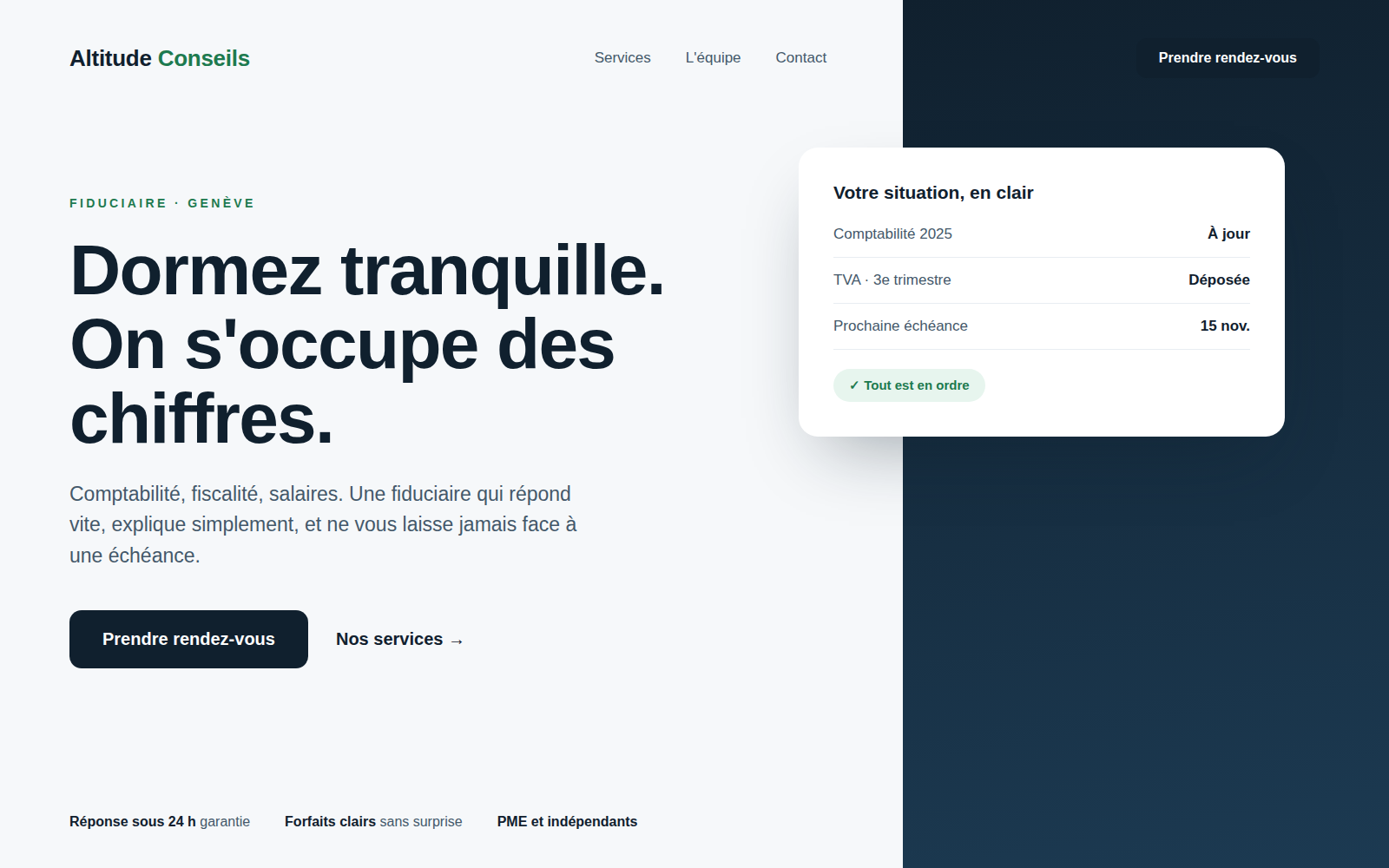 Démo de site pour une fiduciaire, ambiance claire et sérieuse